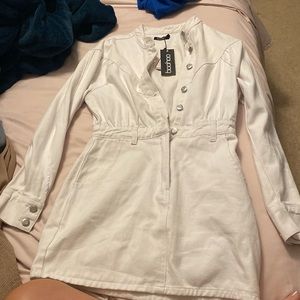 White long sleeve denim dress from boohoo